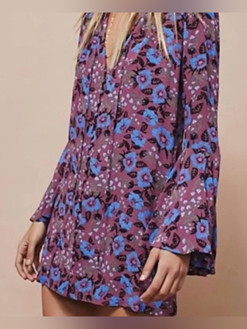Free People Magic Mystery Floral V-Neck Long Sleeve Mini Dress/Tunic
